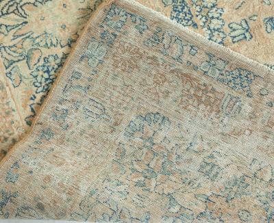 Fine Antique Persian Kirman Beige Blue Green Handmade Wool Rug