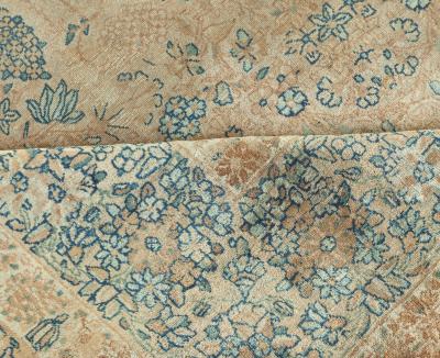 Fine Antique Persian Kirman Beige Blue Green Handmade Wool Rug