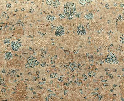 Fine Antique Persian Kirman Beige Blue Green Handmade Wool Rug