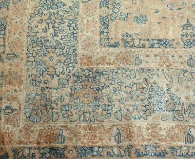 Fine Antique Persian Kirman Beige Blue Green Handmade Wool Rug