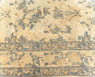 Fine Antique Persian Kirman Beige Blue Handmade Wool Rug