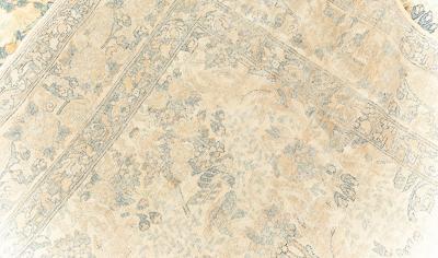 Fine Antique Persian Kirman Beige Blue Handmade Wool Rug