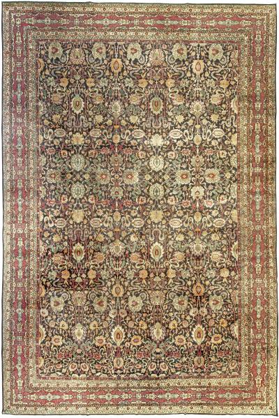Fine Antique Persian Kirman Botanic Handmade Wool Carpet