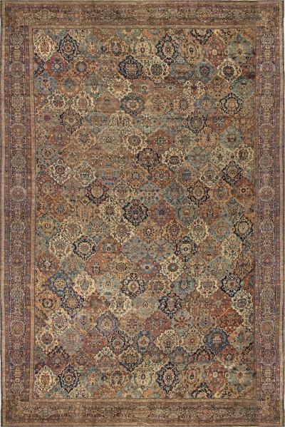 Fine Antique Persian Kirman Botanic Handmade Wool Rug