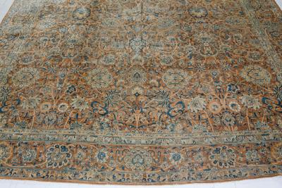 Fine Antique Persian Kirman Brown Blue Handmade Wool Carpet