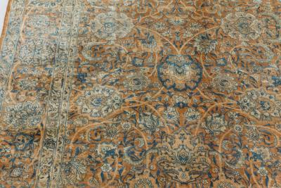 Fine Antique Persian Kirman Brown Blue Handmade Wool Carpet