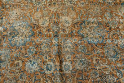 Fine Antique Persian Kirman Brown Blue Handmade Wool Carpet