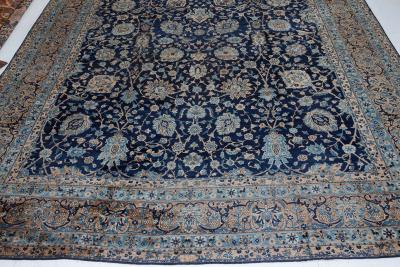 Fine Antique Persian Kirman Brown Blue Handmade Wool Rug