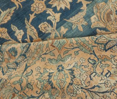 Fine Antique Persian Kirman Midnight Blue Handmade Wool Rug