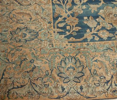 Fine Antique Persian Kirman Midnight Blue Handmade Wool Rug