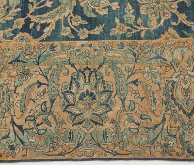 Fine Antique Persian Kirman Midnight Blue Handmade Wool Rug