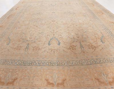 Fine Antique Persian Meshad Animal Hand Knotted Wool Carpet