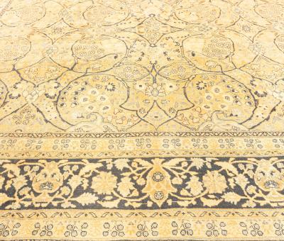 Fine Antique Persian Meshad Botanic Yellow Hand Knotted Wool Rug