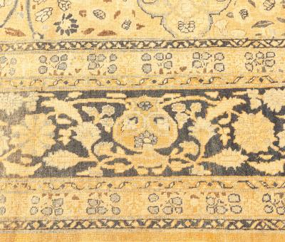 Fine Antique Persian Meshad Botanic Yellow Hand Knotted Wool Rug