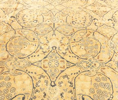 Fine Antique Persian Meshad Botanic Yellow Hand Knotted Wool Rug