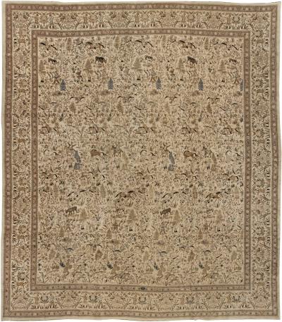 Fine Antique Persian Tabriz Animal Botanic Handmade Wool Rug