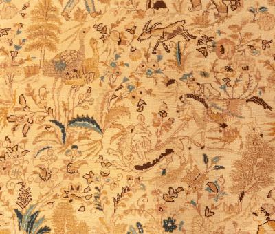 Fine Antique Persian Tabriz Animal Botanic Handmade Wool Rug