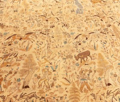 Fine Antique Persian Tabriz Animal Botanic Handmade Wool Rug
