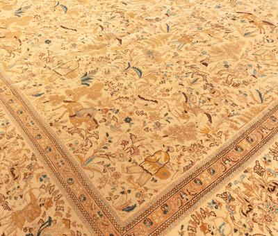 Fine Antique Persian Tabriz Animal Botanic Handmade Wool Rug