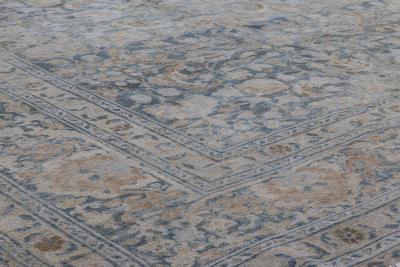Fine Antique Persian Tabriz Blue Beige Handmade Wool Rug