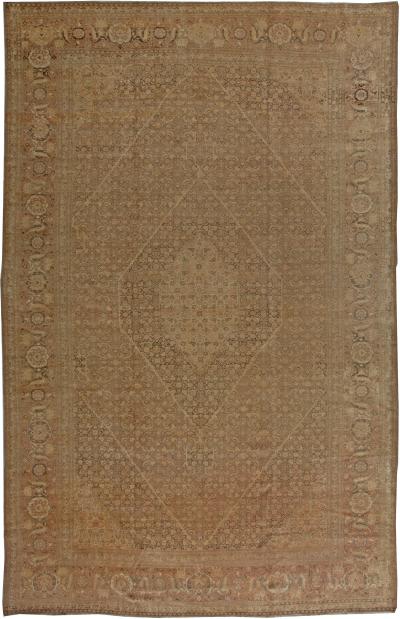 Fine Antique Persian Tabriz Brown Handmade Wool Carpet