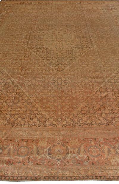 Fine Antique Persian Tabriz Brown Handmade Wool Carpet