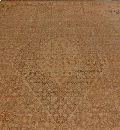 Fine Antique Persian Tabriz Brown Handmade Wool Carpet