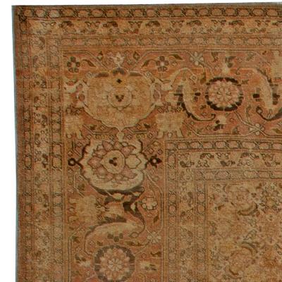 Fine Antique Persian Tabriz Brown Handmade Wool Carpet