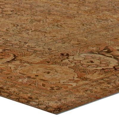 Fine Antique Persian Tabriz Brown Handmade Wool Carpet