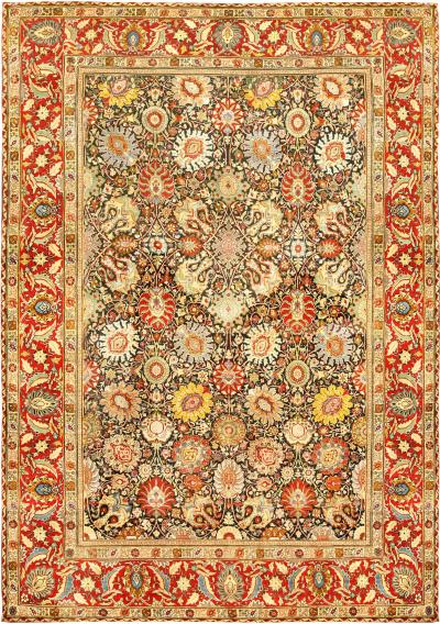 Fine Antique Persian Tabriz Floral Red Handmade Wool Rug Size Adjusted 