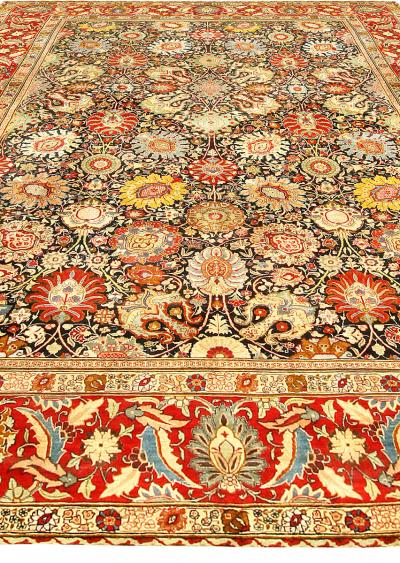 Fine Antique Persian Tabriz Floral Red Handmade Wool Rug Size Adjusted 