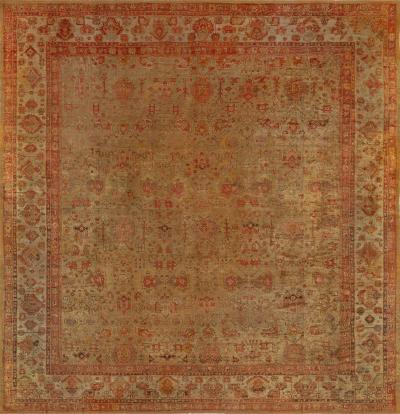 Fine Antique Turkish Oushak Beige Gold Green Orange Rug Size Adjusted 