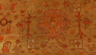 Fine Antique Turkish Oushak Beige Gold Green Orange Rug Size Adjusted 