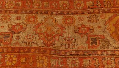 Fine Antique Turkish Oushak Beige Gold Green Orange Rug Size Adjusted 