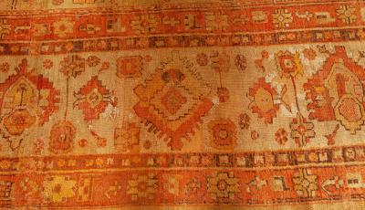 Fine Antique Turkish Oushak Beige Gold Green Orange Rug Size Adjusted 
