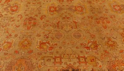 Fine Antique Turkish Oushak Beige Gold Green Orange Rug Size Adjusted 