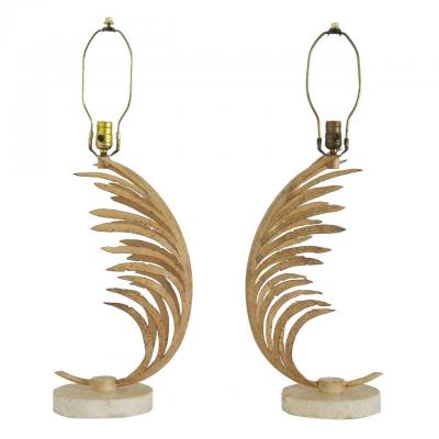 Fine Art Lamp Co Rare Mid Century Pair Iron Palm Frond Fine Art Lamp Co Lamps circa 1985