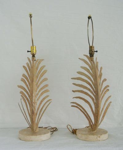 Fine Art Lamp Co Rare Mid Century Pair Iron Palm Frond Fine Art Lamp Co Lamps circa 1985