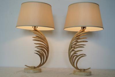 Fine Art Lamp Co Rare Mid Century Pair Iron Palm Frond Fine Art Lamp Co Lamps circa 1985