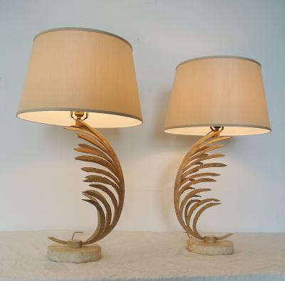 Fine Art Lamp Co Rare Mid Century Pair Iron Palm Frond Fine Art Lamp Co Lamps circa 1985