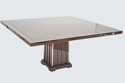 Fine Bespoke Dining Room Table Veneer Wood Top and Base with Chrome Inserts