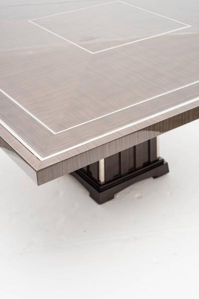 Fine Bespoke Dining Room Table Veneer Wood Top and Base with Chrome Inserts