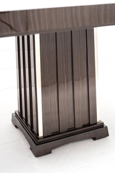 Fine Bespoke Dining Room Table Veneer Wood Top and Base with Chrome Inserts