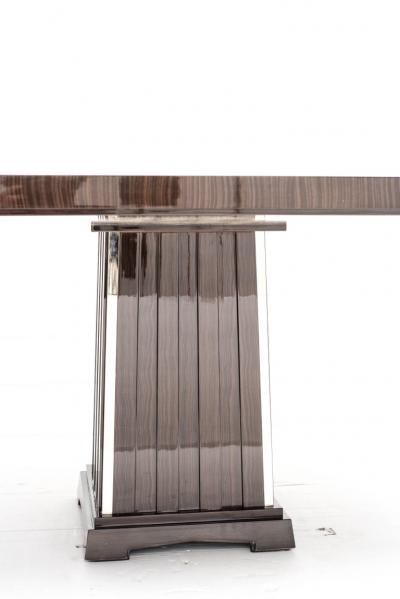 Fine Bespoke Dining Room Table Veneer Wood Top and Base with Chrome Inserts