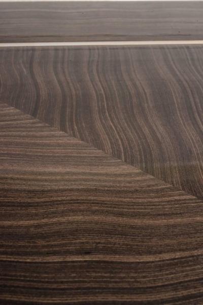 Fine Bespoke Dining Room Table Veneer Wood Top and Base with Chrome Inserts
