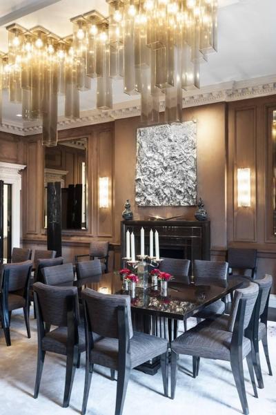 Fine Bespoke Dining Room Table Veneer Wood Top and Base with Chrome Inserts