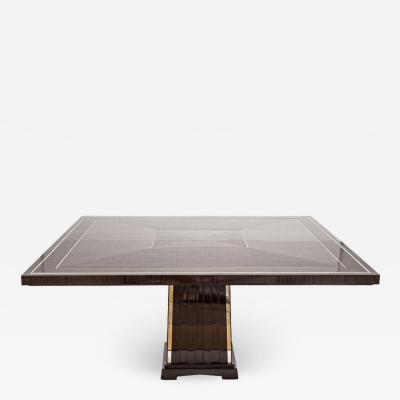Fine Bespoke Dining Room Table Veneer Wood Top and Base with Chrome Inserts