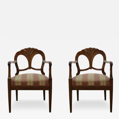 Fine Biedermeier Walnut Armchairs Vienna c 1825 30 