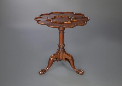 Fine Brass Inlaid Scalloped Tripod Table Attributed to Frederick Hintz