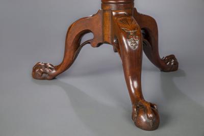 Fine Brass Inlaid Scalloped Tripod Table Attributed to Frederick Hintz